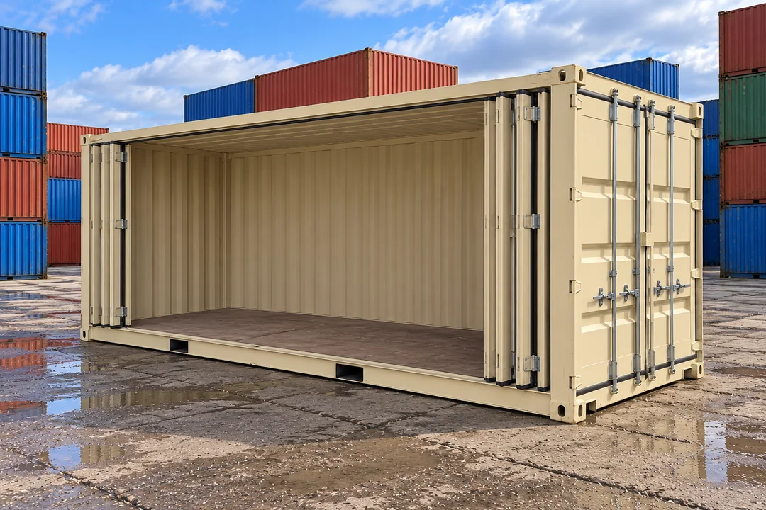 Illustrative image of a new 20ft open side shipping container