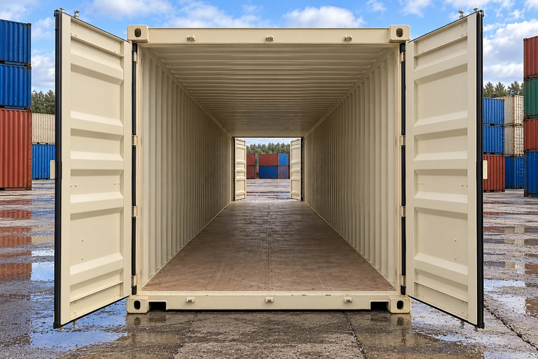 Illustrative image of a new 40ft high cube double door shipping container