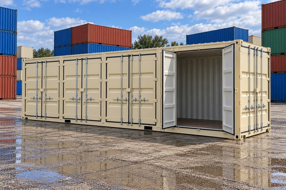 Illustrative image of a new 40ft high cube open side shipping container
